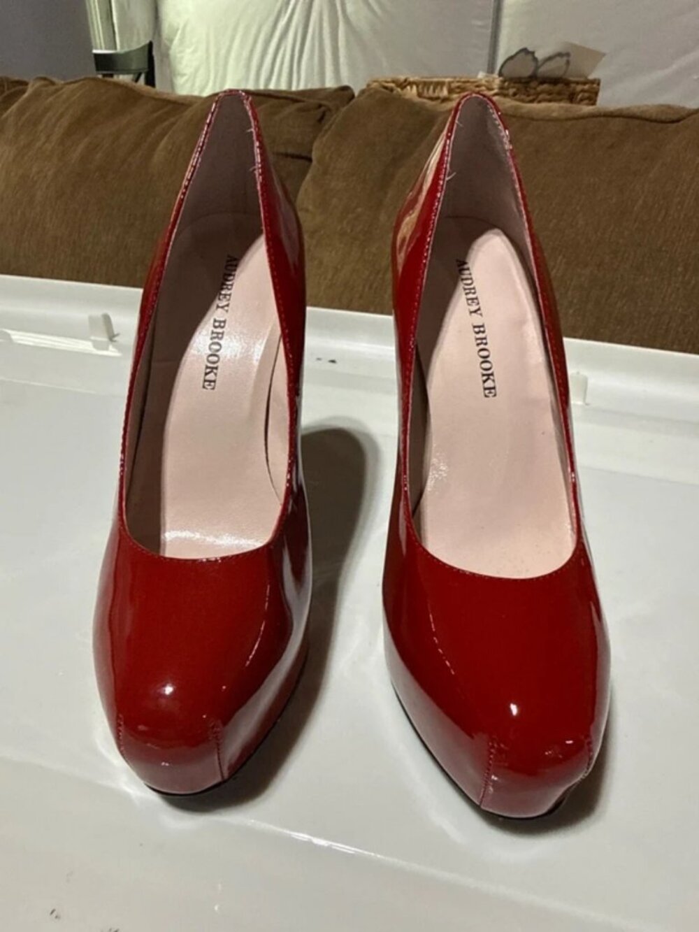 High heeled patent leather shoe